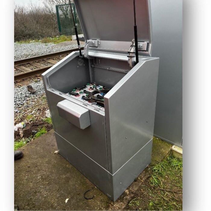 AVAC shelter with the lid open on the connected battery string